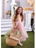 Long Sleeves Gold Sequin Pink Tulle Sparkling Flower Girl Dress